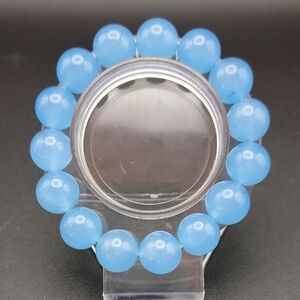 14mm Natural Blue Aquamarine Round Gemstone Beads Bracelet 6.25" Stretch